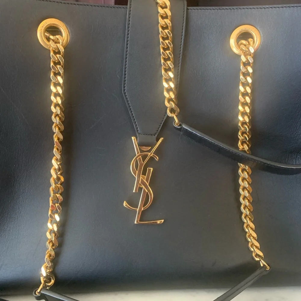 Saint Laurent Black and Gold Leather Tote - Picture 3 of 16